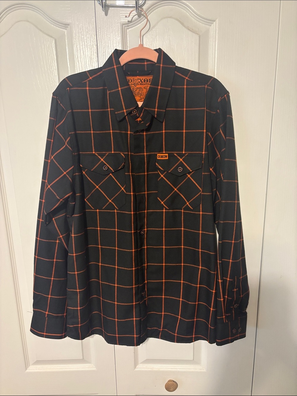 DIXXON Black Shirt with Orange Windowpane Plaid